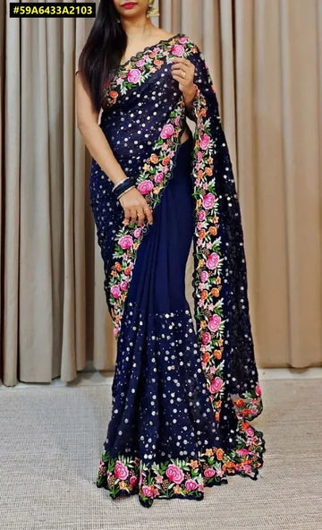 Elegant Georgette Saree - Multi-Embroidered Sequins for Women