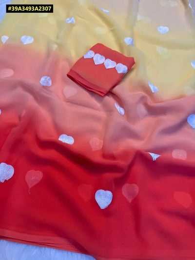 Elegant Georgette Saree - Ombre & Thread Embroidery for Spring Festivals