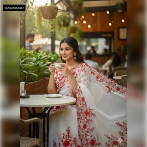 Elegant Georgette Saree - Shaded Floral Embroidery for Festive Wear