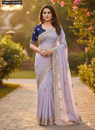 Elegant Georgette Saree - Soft Embroidery for Festive Wear