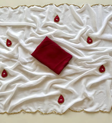 Elegant Georgette Saree - Tilak Cutdana Handwork & Fancy Border for Festive Wear