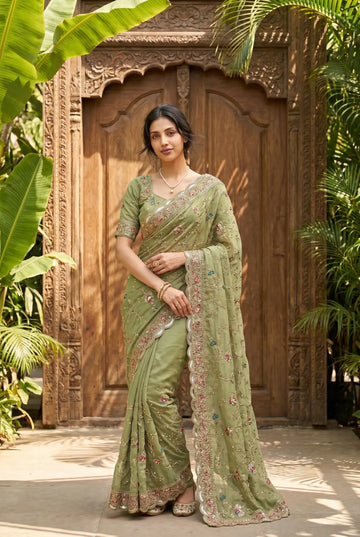 Elegant Georgette Saree with Embroidered Cutwork Border for Wedding