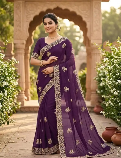 Elegant Georgette Saree with Embroidery - Festive Star Wear for Women