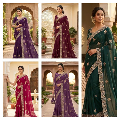 Elegant Georgette Saree with Embroidery - Festive Star Wear for Women