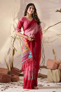 Elegant Georgette Saree with Floral Digital Prints and Maroon Pallu for Festive Wear