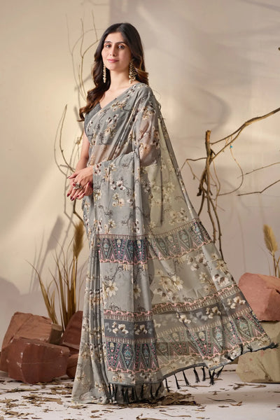 Elegant Georgette Saree with Floral Print for Festive Wear