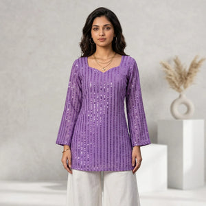 Elegant Georgette Sequence Work Short Kurti - Lightweight Festive Wear for Women