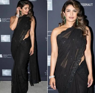 Elegant Georgette Sequin Saree - Heavy Embroidery Festive Wear for Women