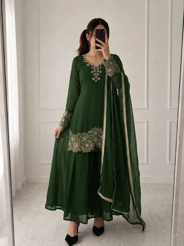 Elegant Georgette Sharara Palazzo Suit - Heavy Embroidery Festive Wear for Women
