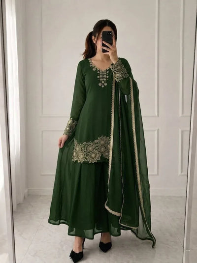 Elegant Georgette Sharara Palazzo Suit - Heavy Embroidery Festive Wear for Women