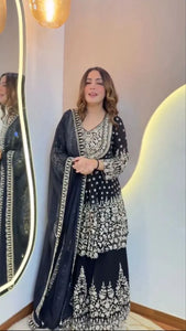 Elegant Georgette Sharara Set - Embroidered Festive Wear
