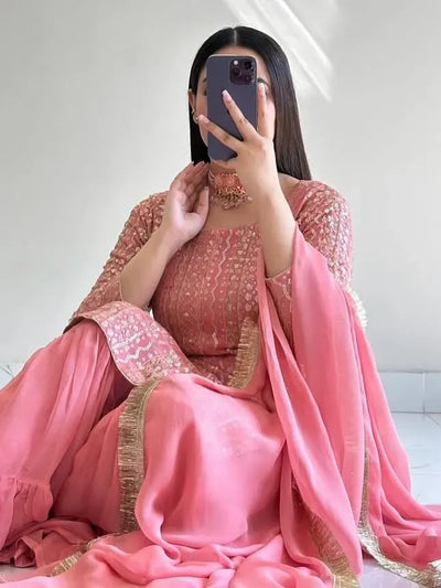 Elegant Georgette Sharara Set - Festive Embroidery for Women