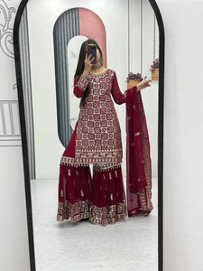 Elegant Georgette Sharara Set - Heavy Embroidery for Festive Occasions