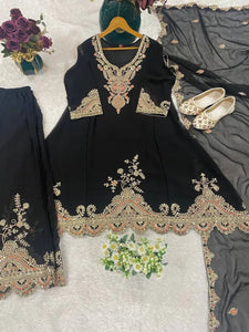 Elegant Georgette Sharara Suit Set - Heavy Embroidery for Festive Wear