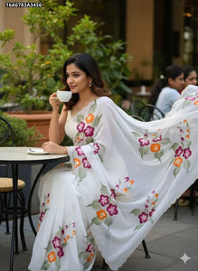 Elegant Georgette Silk Saree - Floral Digital Print & Cutdana