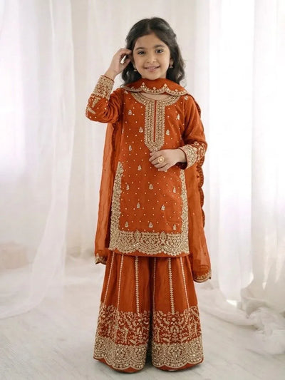 Elegant Girls Palazzo Suit Set - Heavy Embroidery Silk Festive Wear