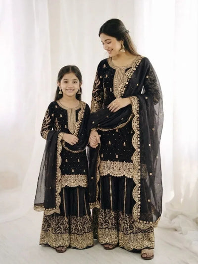 Elegant Girls Palazzo Suit Set - Heavy Embroidery Silk Festive Wear