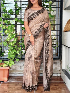 Elegant Glass Organza Saree - Digital Print & Sequin Work for Party Wear