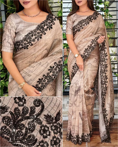 Elegant Glass Organza Saree - Digital Print & Sequin Work for Party Wear