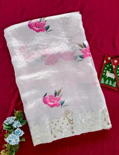 Elegant Glass Tissue Saree - Soft Floral Festive Wear for Women