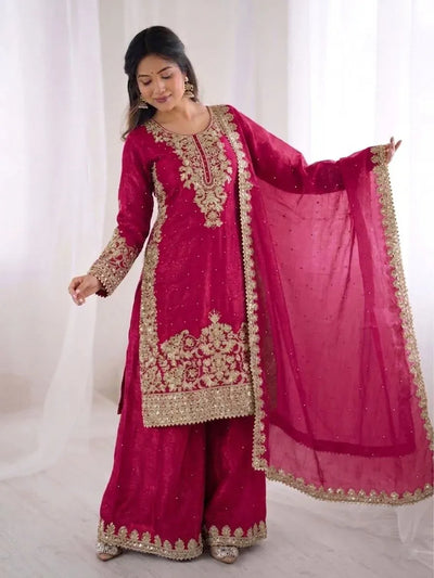 Elegant GMY Silk Palazzo Suit - Heavy Embroidery for Festive Women