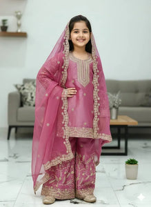 Elegant GMY Silk Sharara Set - Heavy Embroidery for Girls' Parties