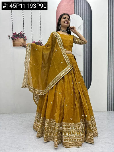 Elegant Gold Crush Lehenga Choli - Heavy Embroidery Festive Wear