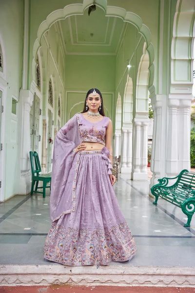 Elegant Gold Crush Lehenga - Thread Embroidery for Festive Wear