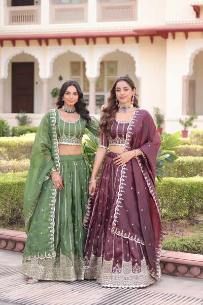 Elegant Gold Crush Lehenga - Zari & Sequins for Festive Wear