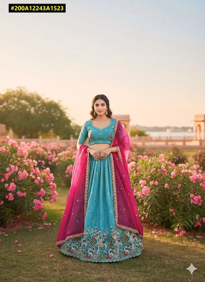 Elegant Gold Crush Silk Half Saree - Intricate Embroidery for Festive Celebrations