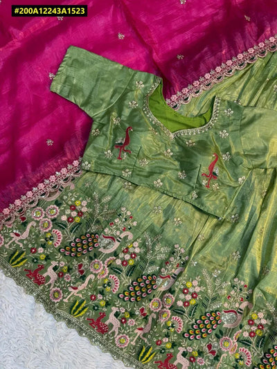 Elegant Gold Crush Silk Half Saree - Intricate Embroidery for Festive Celebrations