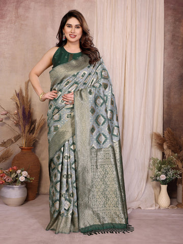 Elegant Green Pure Cotton Saree - Jacquard Zari Weaving Festive Wear