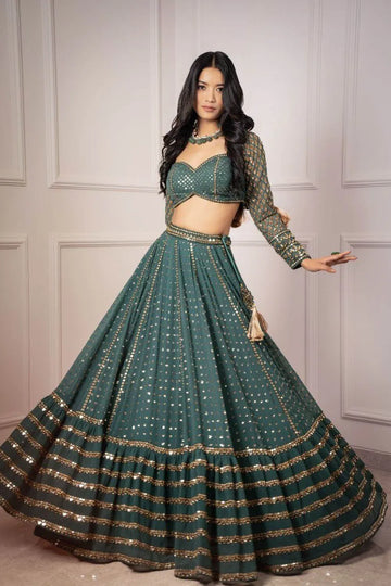 Elegant Green Sequin Lehenga Choli - Grand Wedding Wear for Women