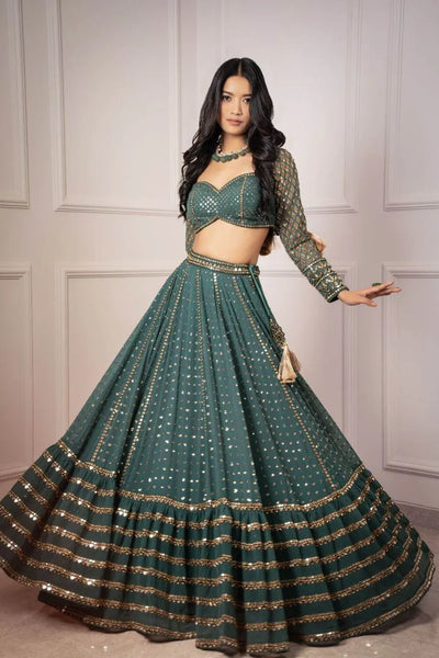 Elegant Green Sequin Lehenga Choli - Grand Wedding Wear for Women