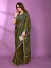 Elegant Green Silk Satin Saree with Designer Bead Work