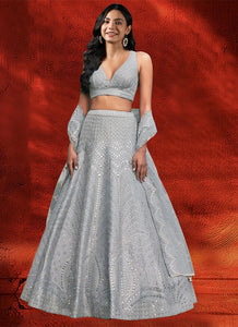 Elegant Grey Lehenga Choli - Sequence Embroidery for Wedding Wear