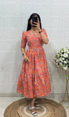 Elegant Hakoba Cotton Printed Maxi Dress - Breathable Comfort with Full Lining