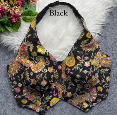 Elegant Halter Neck Viscose Silk Blouse - Heavy Position Embroidery Festive Garba & Navratri Wear