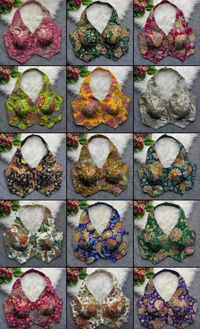 Elegant Halter Neck Viscose Silk Blouse - Heavy Position Embroidery Festive Garba & Navratri Wear
