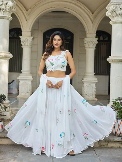 Elegant Hand-painted Floral Georgette Lehenga for Women