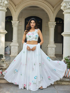Elegant Hand-painted Floral Georgette Lehenga for Women