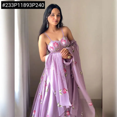 Elegant Hand-Painted Georgette Lehenga Set - Ready-to-Wear for Women