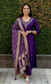 Elegant Hand Work Roman Silk Kurti Pant Dupatta Set for Women