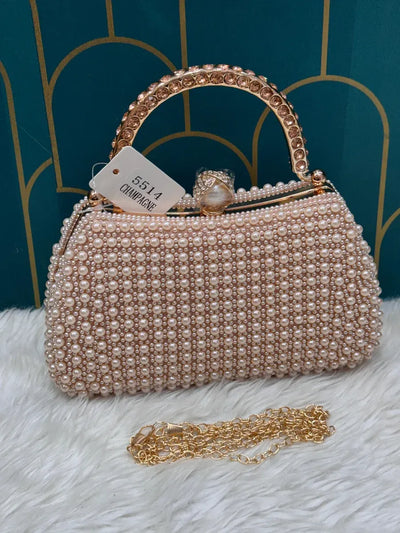 Elegant Handcrafted Bridal Clutch - Pearl Embellished Evening Bag