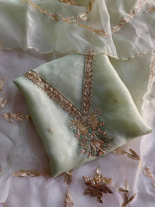 Elegant Handcrafted Organza Kurta Set - Zardogi Work & Gota Patti Dupatta