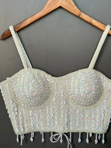 Elegant Handcrafted Pearl Moti Blouse - Fancy Sleeveless Padded Design