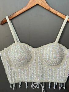 Elegant Handcrafted Pearl Moti Blouse - Fancy Sleeveless Padded Design