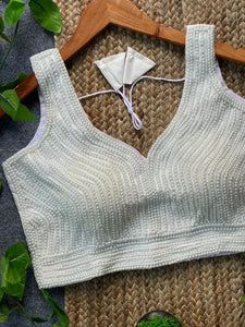 Elegant Handcrafted Pure Silk Blouse - Pearl & Moti Work for Parties