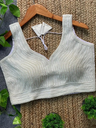 Elegant Handcrafted Pure Silk Blouse - Pearl & Moti Work for Parties