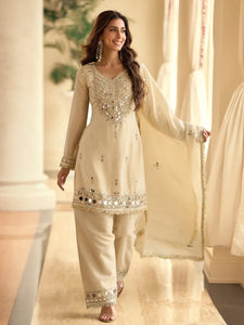 Elegant Handcrafted Vichitra Silk Kurti Set - Real Mirror Work for Women